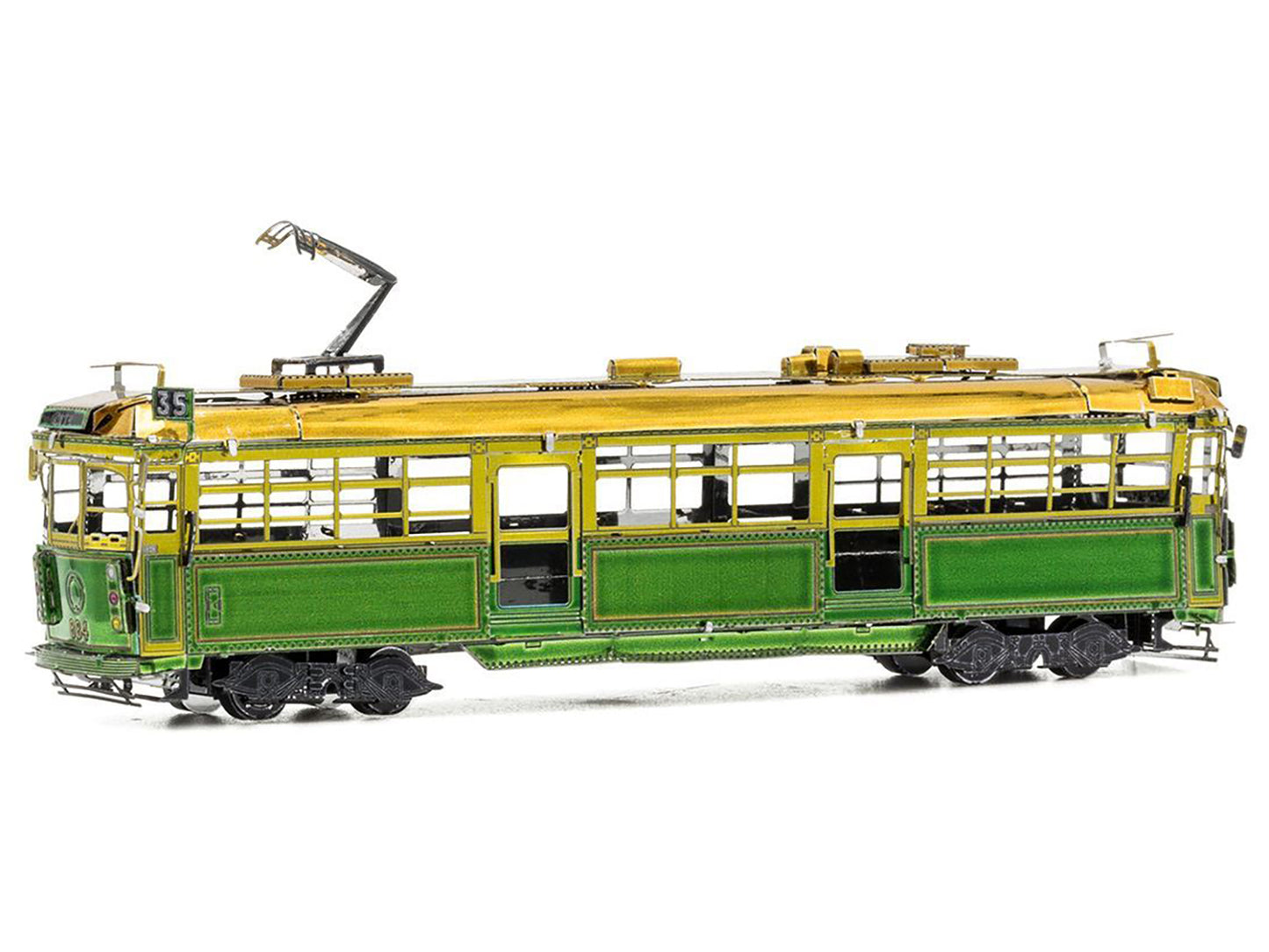 Model Kit Melbourne W-class Tram Green and Gold (Moderate Difficulty) Steel Model by Metal Earth