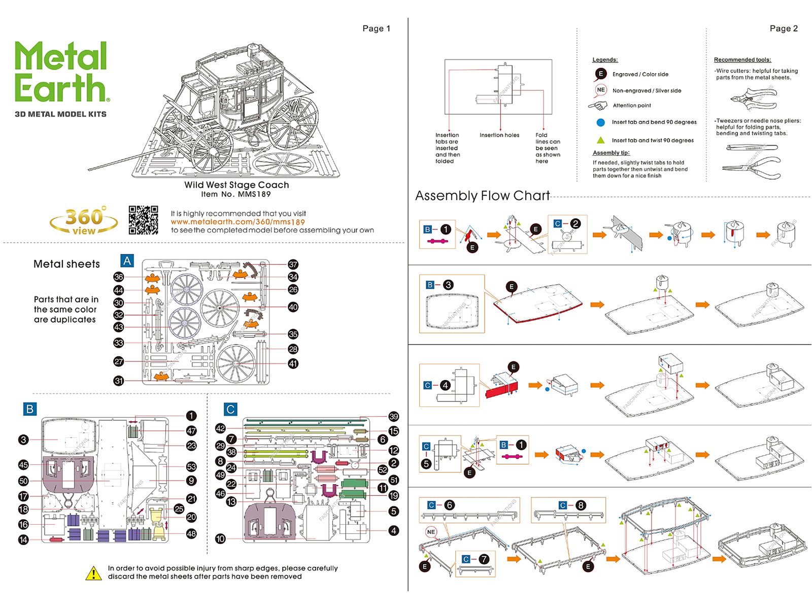 Model Kit Wild West Stagecoach (Moderate Difficulty) Steel Model by Metal Earth