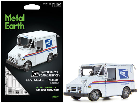 Model Kit  LLV Mail Truck White "USPS (United States Postal Service)" (Moderate Difficulty) Steel Model by Metal Earth