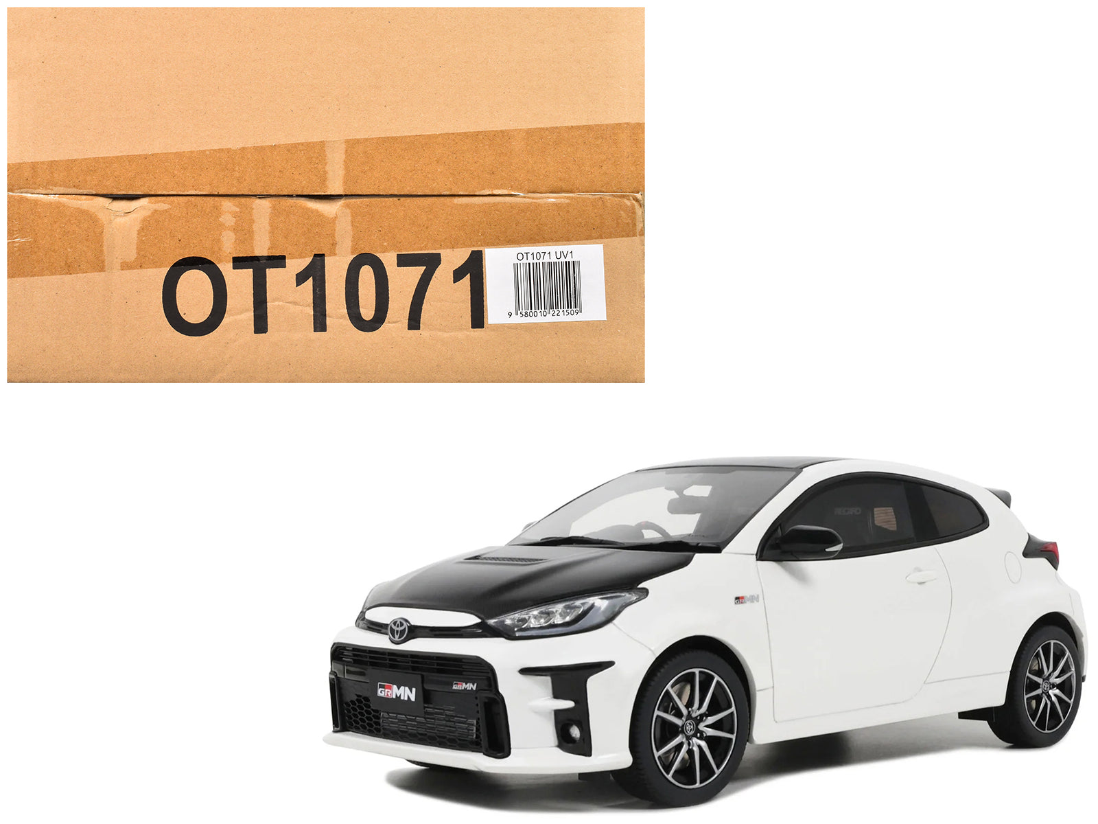 2022 Toyota GRMN Yaris RHD (Right Hand Drive) Platinum White Pearl with Black Hood and Top Limited Edition to 999 pieces Worldwide 1/18 Model Car by Otto Mobile