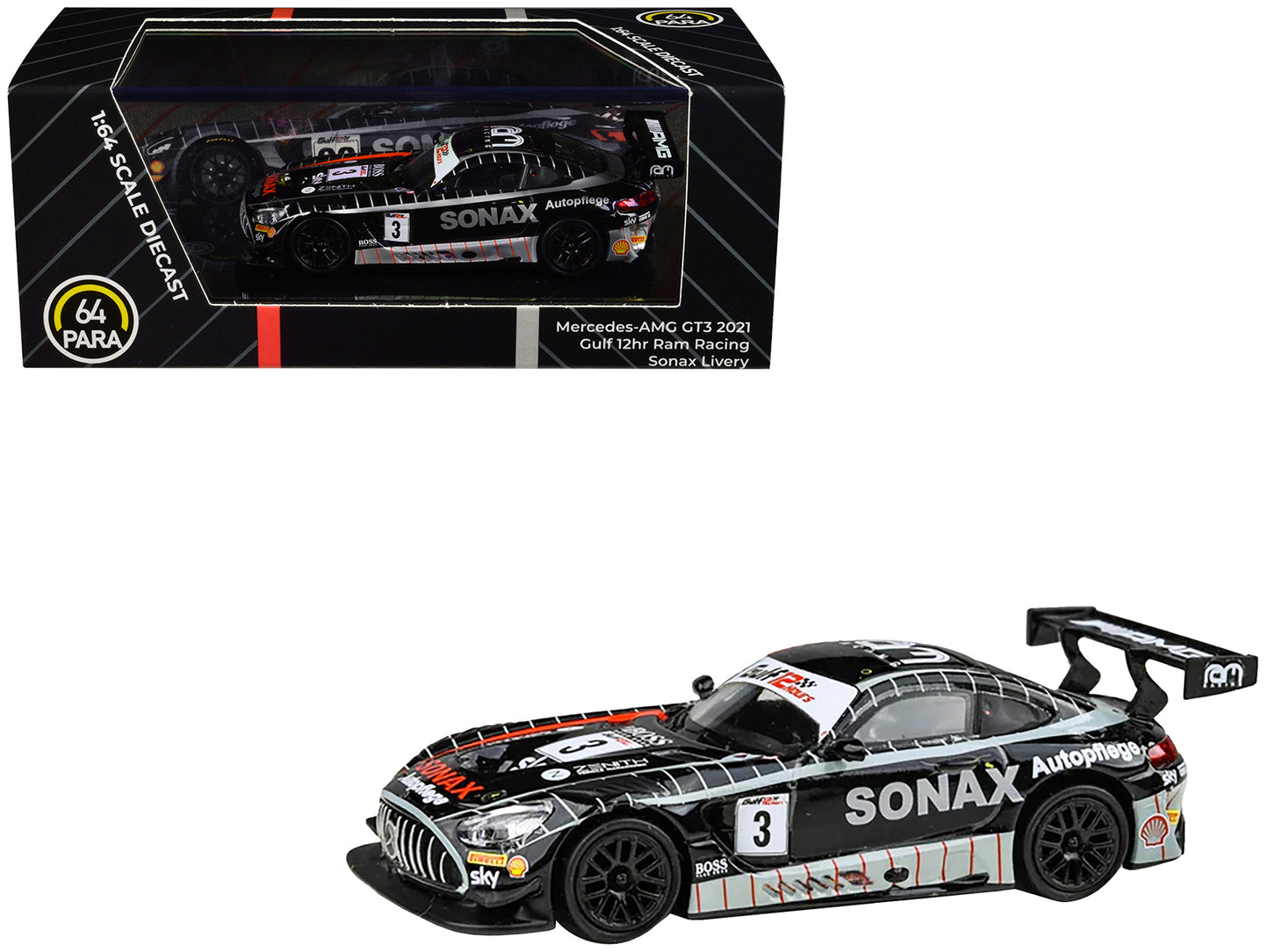 Mercedes-AMG GT3 #3 Chris Froggatt - Ian Loggie - Callum MacLeod "Ram Racing" 3rd Place "Gulf 12 Hours" (2021) 1/64 Diecast Model Car by Paragon Models