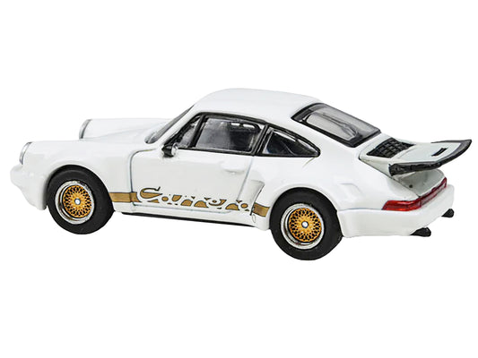 Porsche 911 Carrera RSR 3.0 Grand Prix White with Gold Stripes and Wheels 1/64 Diecast Model Car by Paragon Models
