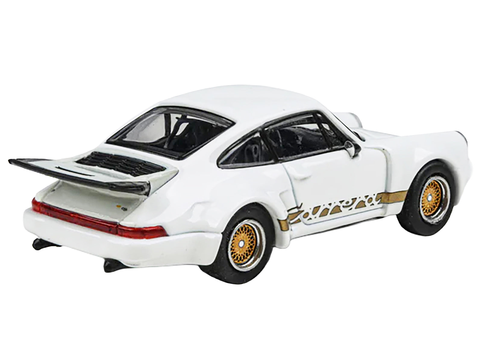 Porsche 911 Carrera RSR 3.0 Grand Prix White with Gold Stripes and Wheels 1/64 Diecast Model Car by Paragon Models