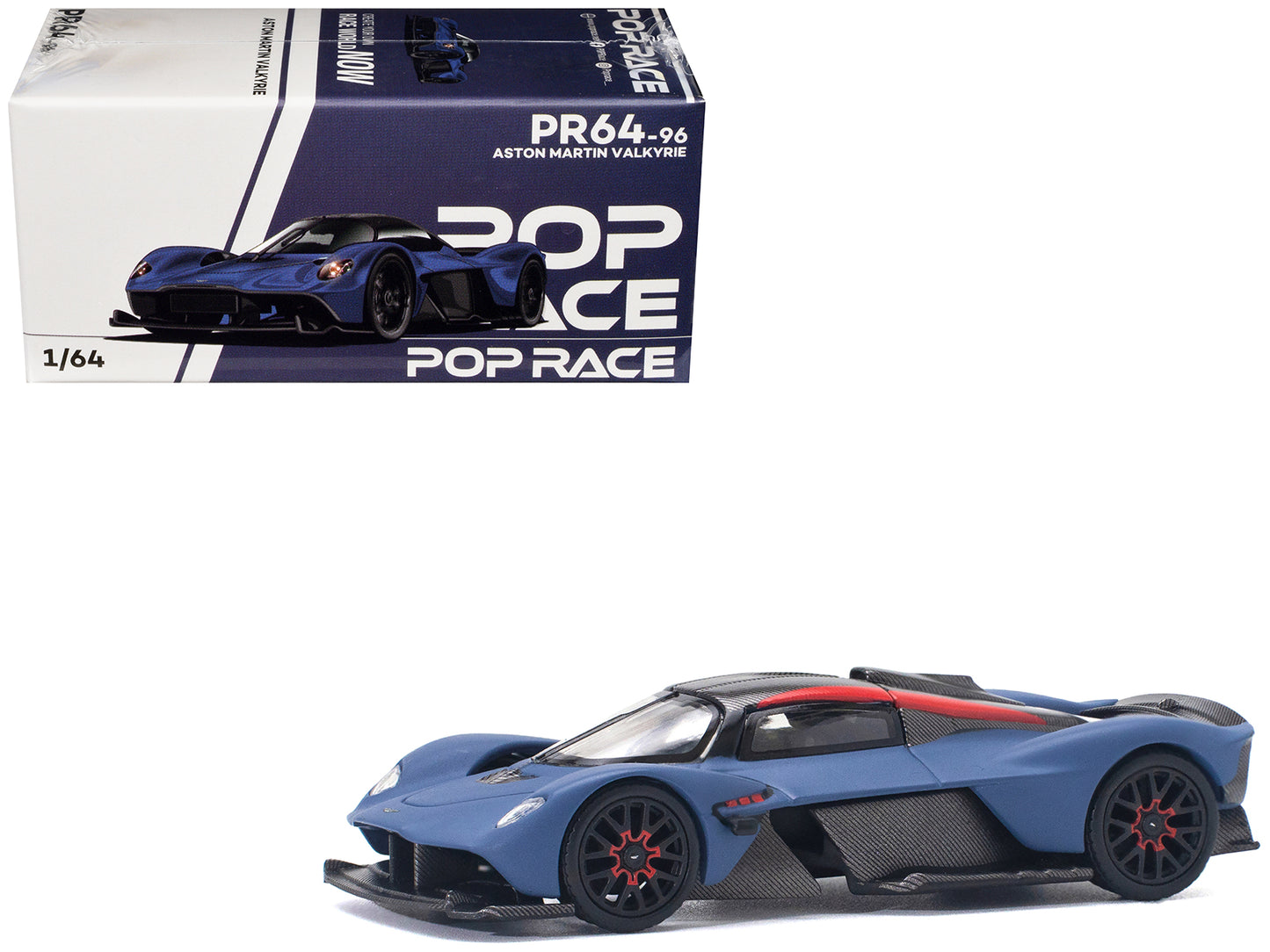 Aston Martin Valkyrie Satin Marina Blue with Carbon Top 1/64 Diecast Model Car by Pop Race