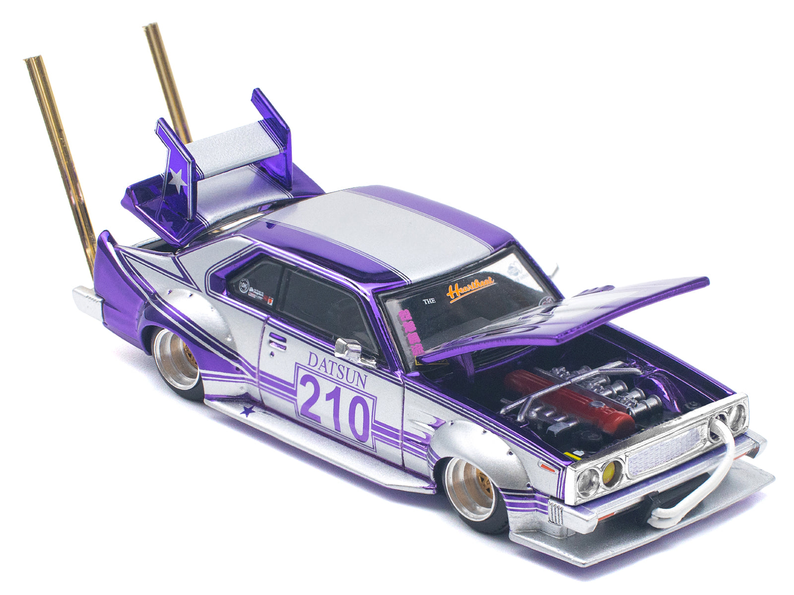 Skyline C210 Kaido Racer "Bosozoku Style" RHD (Right Hand Drive) #210 Purple and Silver 1/64 Diecast Model Car by Pop Race