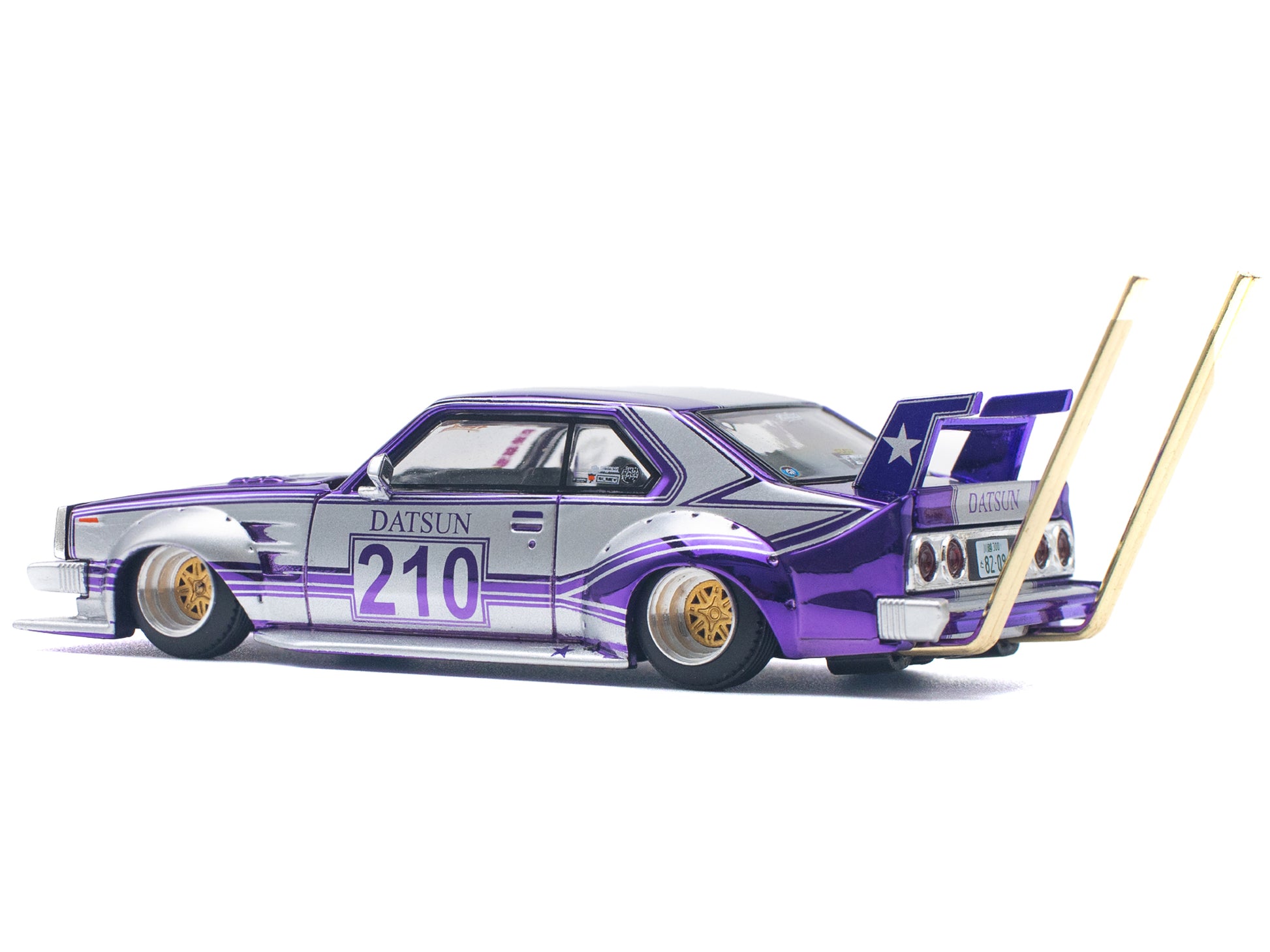 Skyline C210 Kaido Racer "Bosozoku Style" RHD (Right Hand Drive) #210 Purple and Silver 1/64 Diecast Model Car by Pop Race