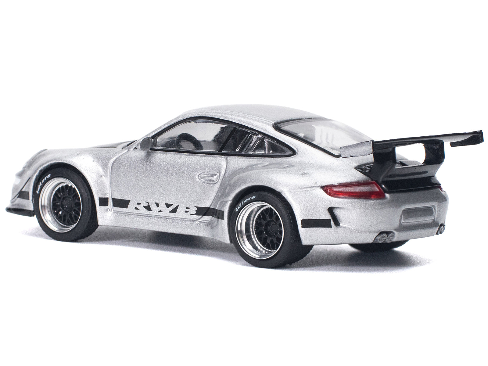 RWB 997 Silver Metallic with Black Stripes and Hood 1/64 Diecast Model Car by Pop Race