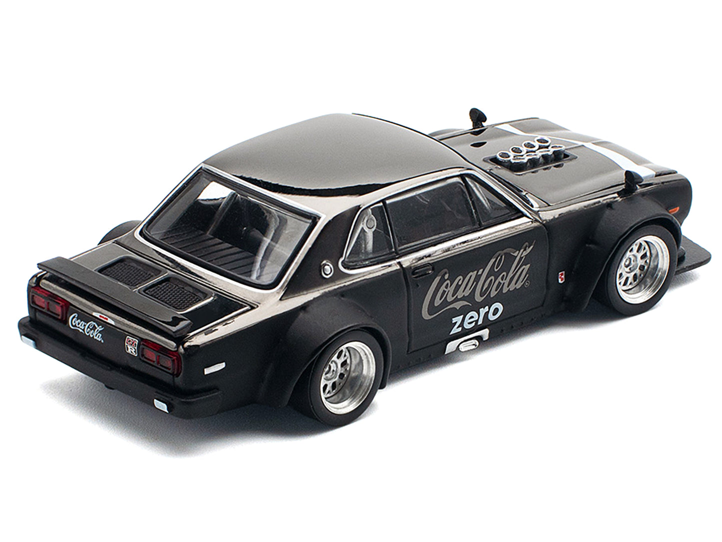 Skyline GT-R V8 Drift "Hakosuka" RHD (Right Hand Drive) "Coca-Cola Zero" Dark Chrome and Black 1/64 Diecast Model Car by Pop Race