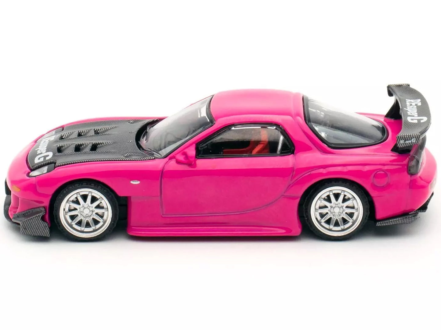 Mazda RX-7 Widebody RHD (Right Hand Drive) Pink with Carbon Hood "Indonesia Diecast Expo 2024 Exclusive" 1/64 Diecast Model Car by Pop Race