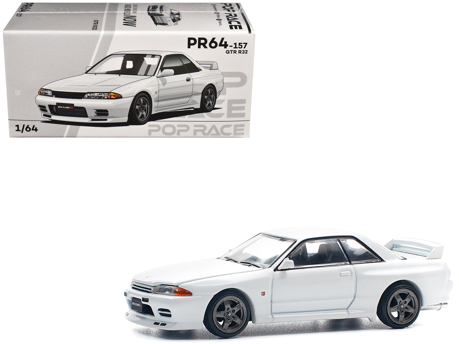 GTR R32 RHD (Right Hand Drive) Crystal White 1/64 Diecast Model Car by Pop Race