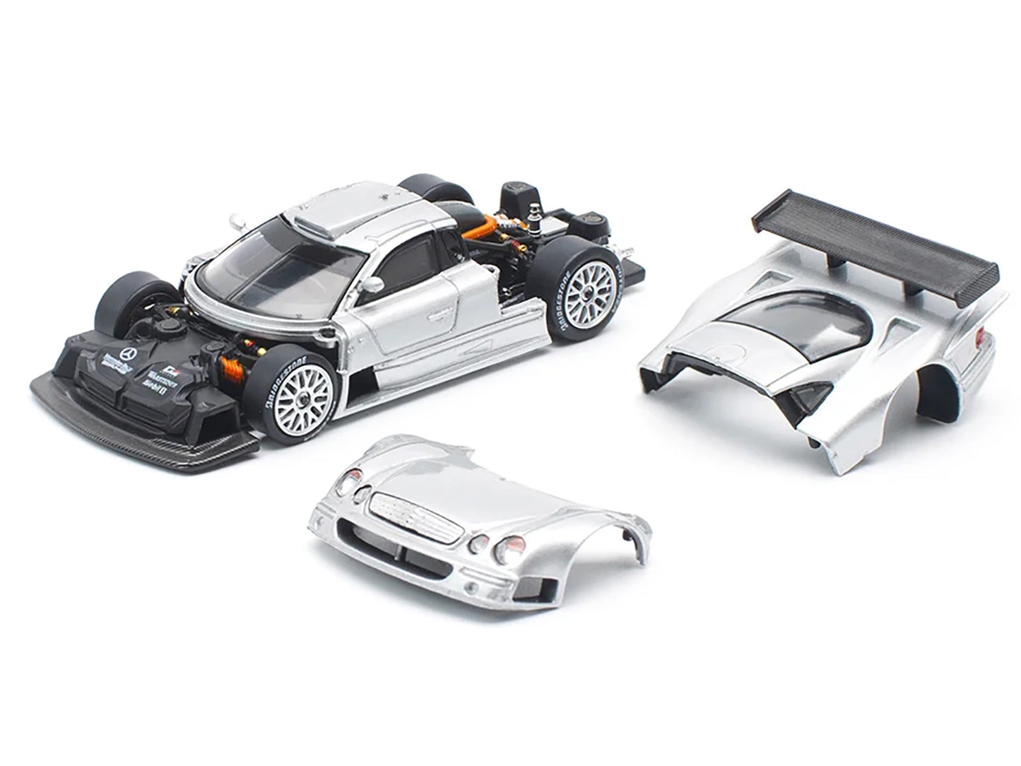 Mercedes-Benz CLK GTR Silver Metallic 1/64 Diecast Model Car by Pop Race