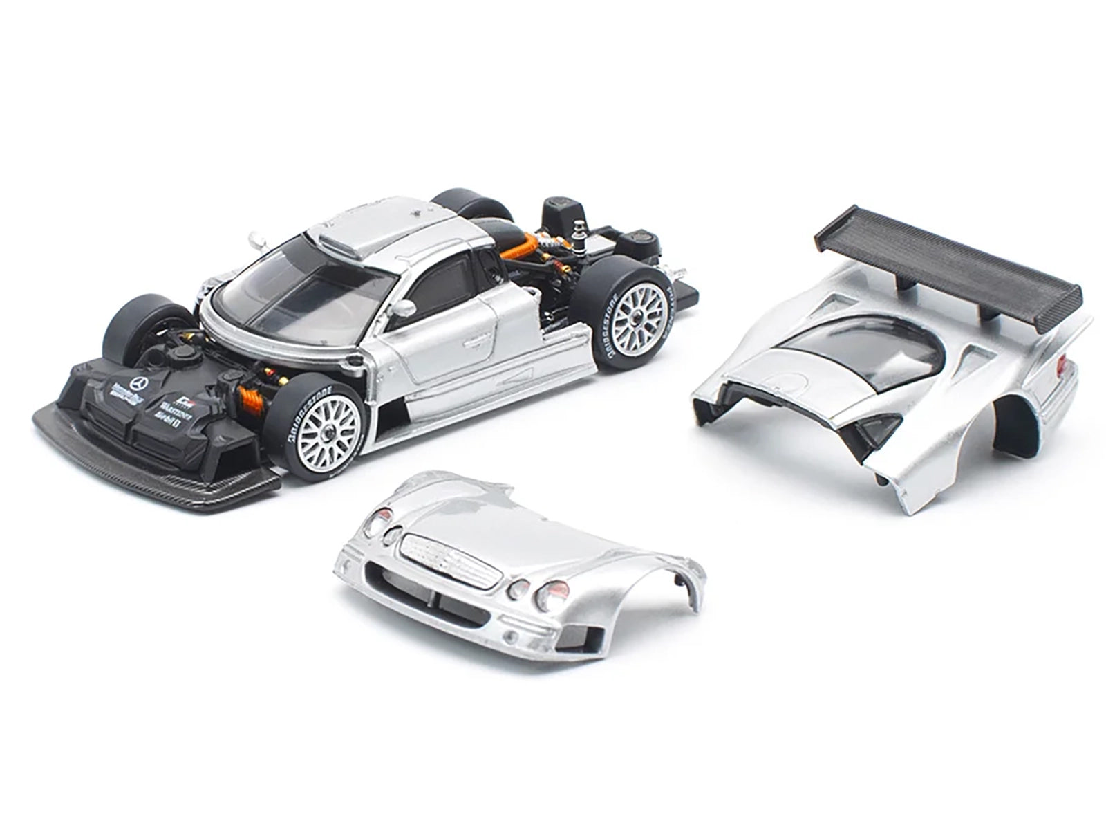 Mercedes-Benz CLK GTR Silver Metallic 1/64 Diecast Model Car by Pop Race