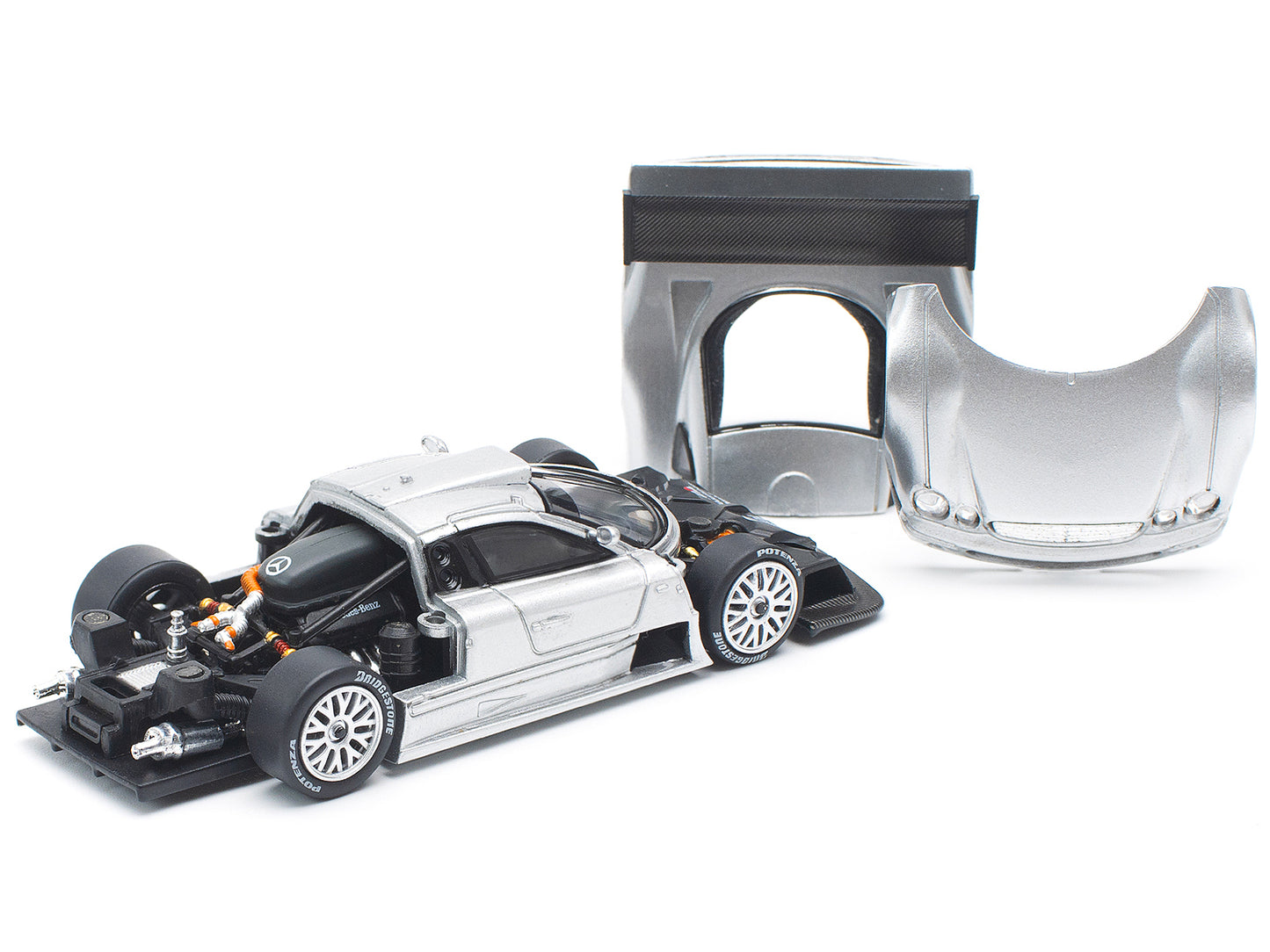 Mercedes-Benz CLK GTR Silver Metallic 1/64 Diecast Model Car by Pop Race
