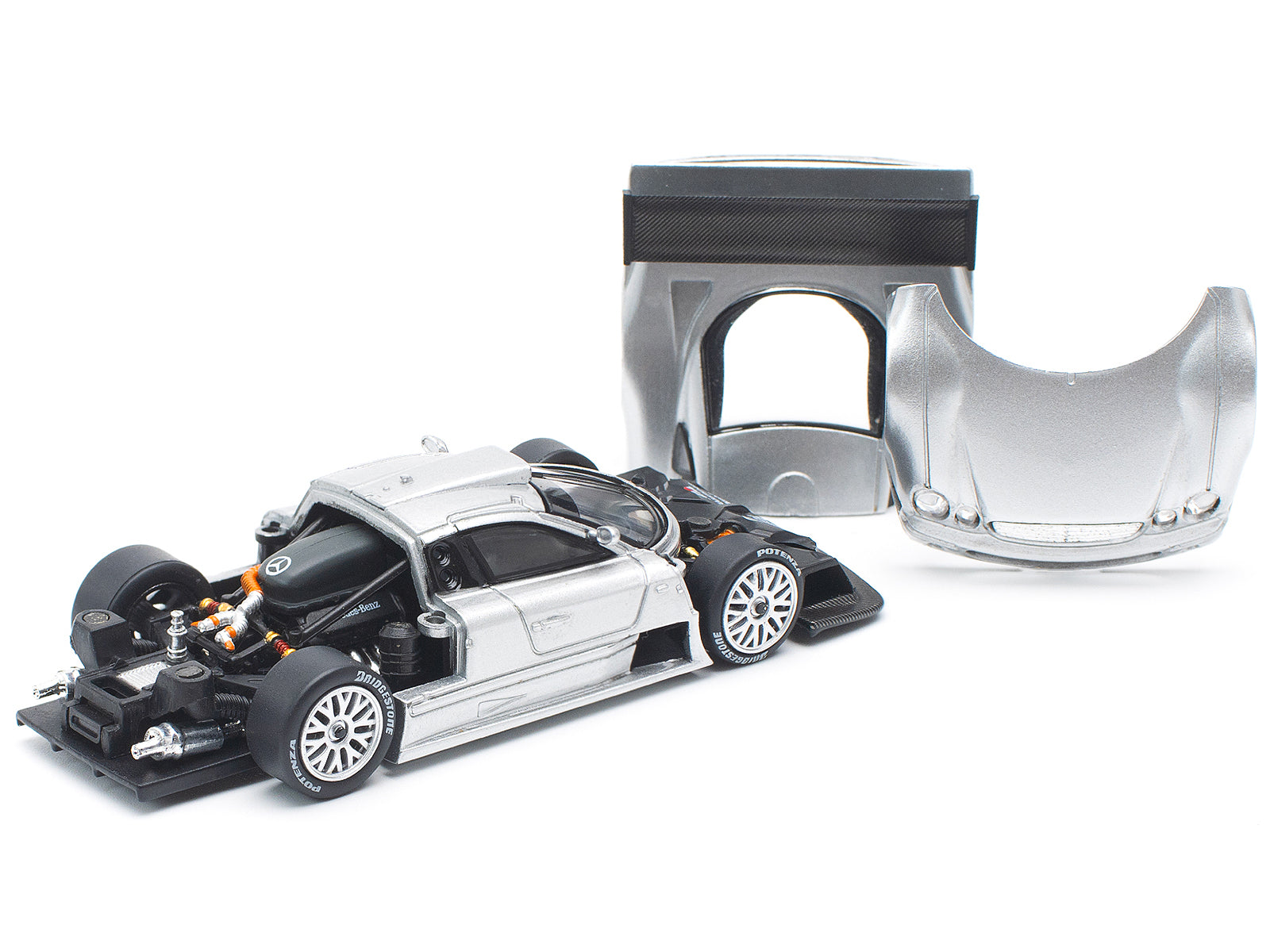 Mercedes-Benz CLK GTR Silver Metallic 1/64 Diecast Model Car by Pop Race