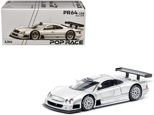 Mercedes-Benz CLK GTR Silver Metallic 1/64 Diecast Model Car by Pop Race