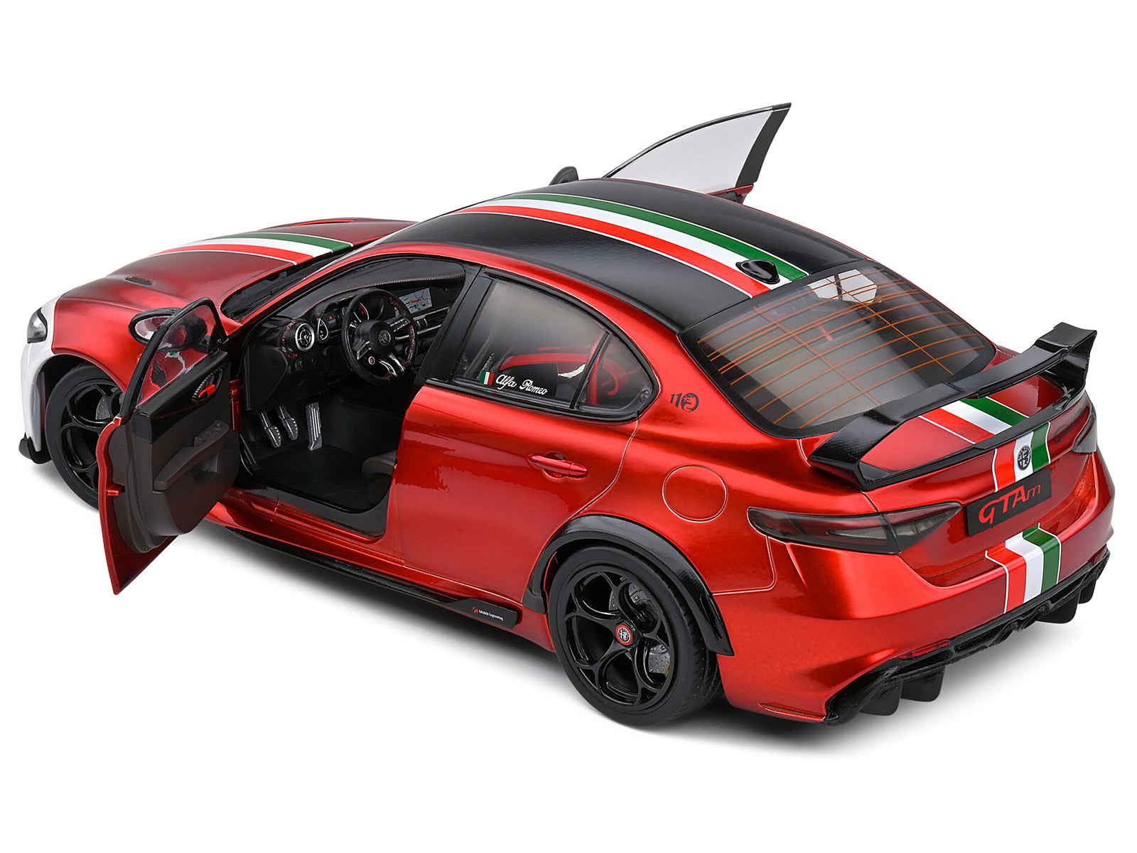 2022 Alfa Romeo Giulia GTAm #99 Red Metallic with Black Top and Italian Flag Stripes "Mugello 1969" Livery "Competition" Series 1/18 Diecast Model Car by Solido