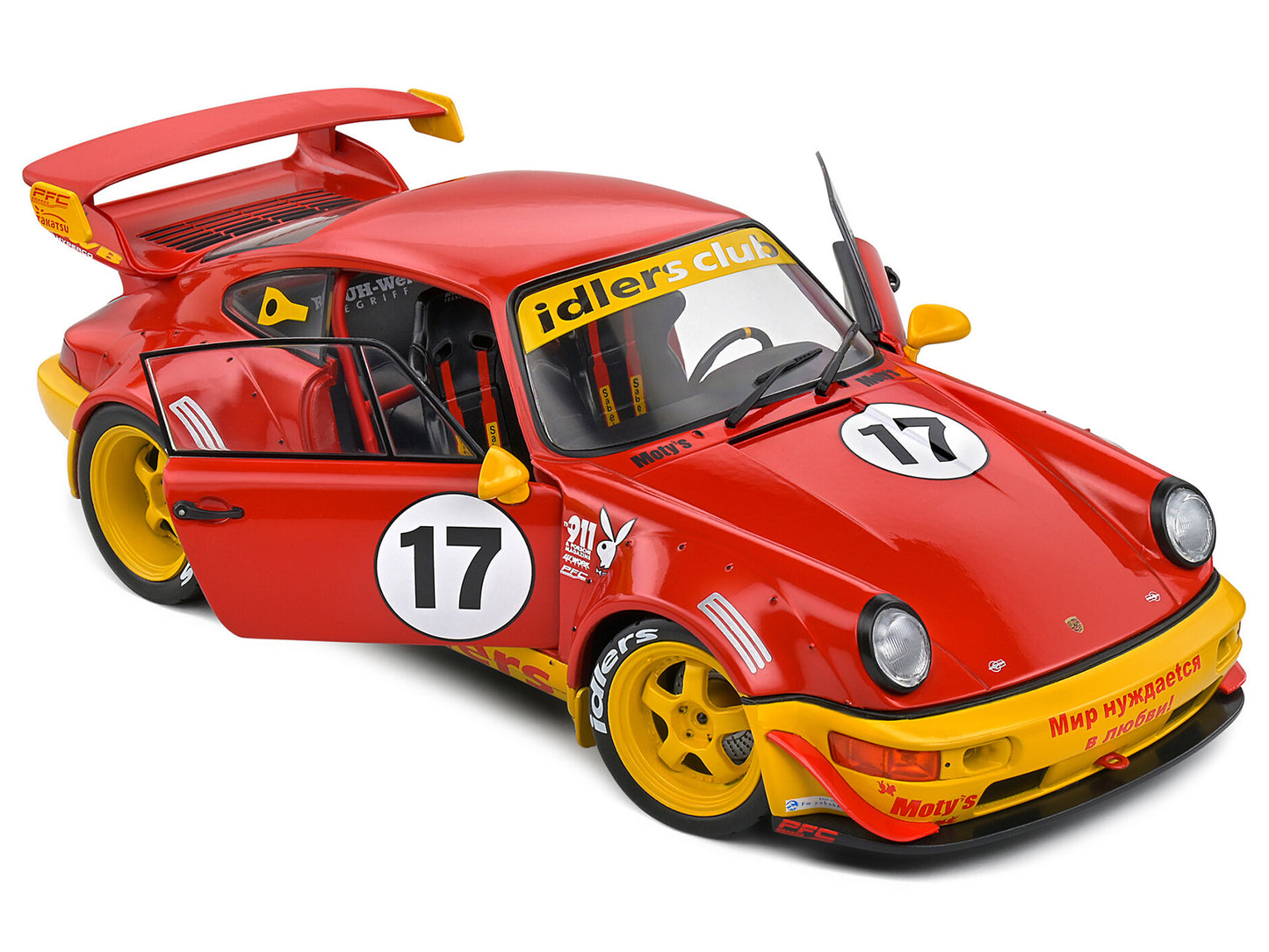 2016 RWB Bodykit #17 "Maty‚Äôs Idlers" Red and Yellow with Graphics 1/18 Diecast Model Car by Solido