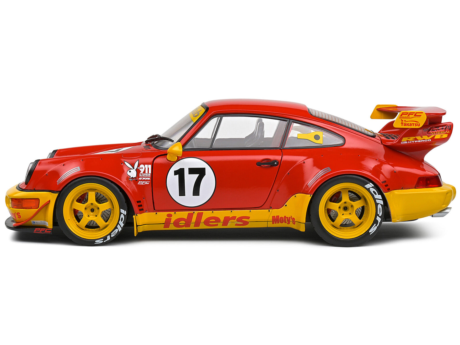 2016 RWB Bodykit #17 "Maty‚Äôs Idlers" Red and Yellow with Graphics 1/18 Diecast Model Car by Solido