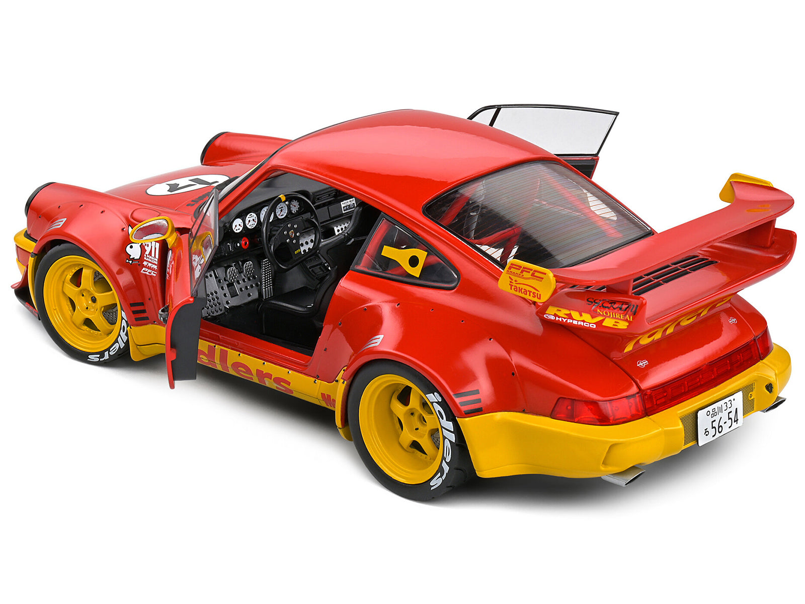 2016 RWB Bodykit #17 "Maty‚Äôs Idlers" Red and Yellow with Graphics 1/18 Diecast Model Car by Solido