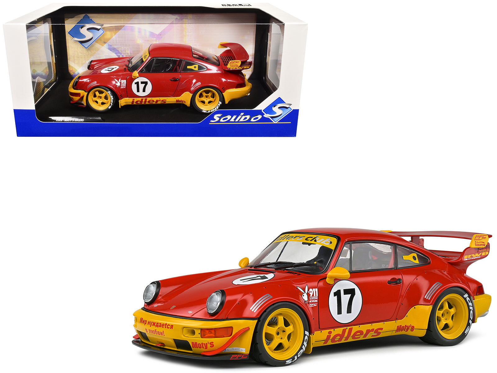2016 RWB Bodykit #17 "Maty‚Äôs Idlers" Red and Yellow with Graphics 1/18 Diecast Model Car by Solido