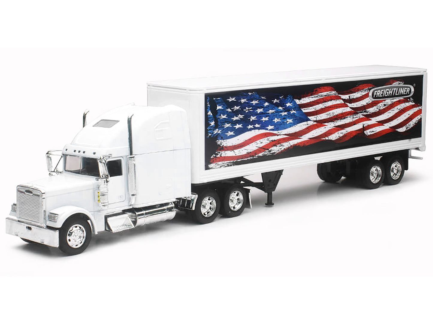 Freightliner Classic XL Truck White with Dry Van Trailer White with Patriotic Graphic "Long Haul Truckers" Series 1/32 Diecast Model by New Ray
