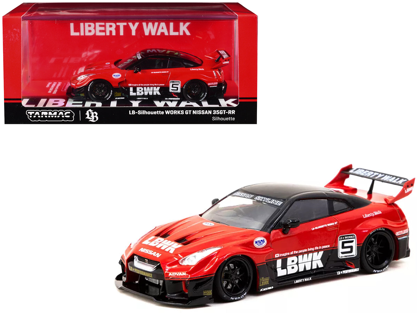 Nissan 35GT-RR LB-Silhouette WORKS GT RHD (Right Hand Drive) #5 "Liberty Walk" Red and Black "Hobby43" Series 1/43 Diecast Model Car by Tarmac Works