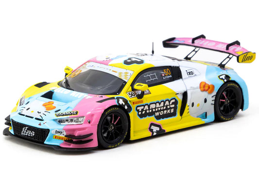 Audi R8 LMS GT3 Evo II #50 Adderly Fong "Macau GP Cup - Hello Kitty 50th Anniversary" "FIA GT World Cup" (2023) with Cards "Hobby43" Series 1/43 Diecast Model Car by Tarmac Works