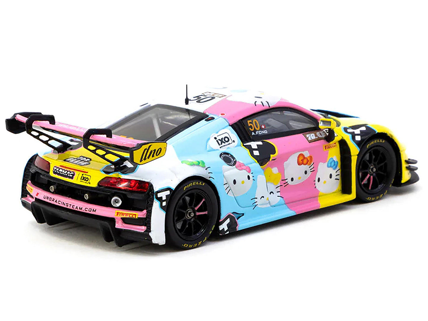 Audi R8 LMS GT3 Evo II #50 Adderly Fong "Macau GP Cup - Hello Kitty 50th Anniversary" "FIA GT World Cup" (2023) with Cards "Hobby43" Series 1/43 Diecast Model Car by Tarmac Works