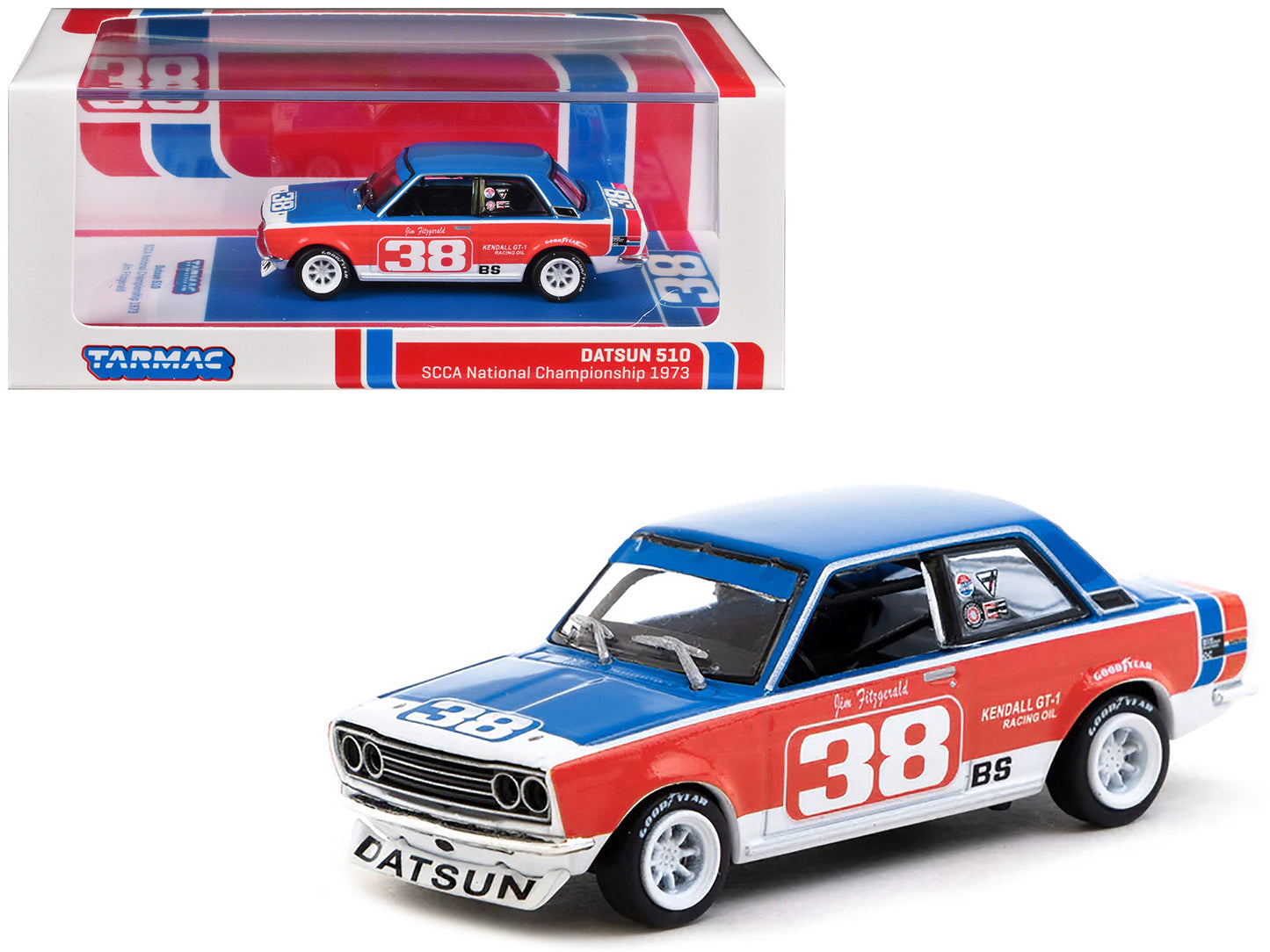 Datsun 510 #38 Jim Fitzgerald "SCCA National Championship" (1973) "Hobby64" Series 1/64 Diecast Model Car by Tarmac Works