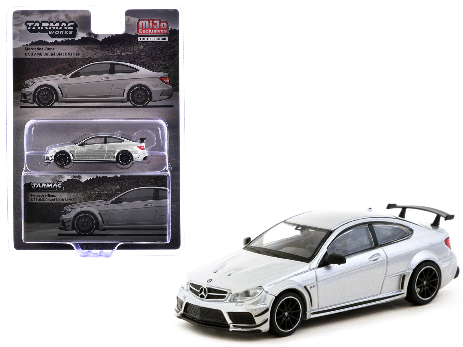 Mercedes-Benz C 63 AMG Coupe Black Series Silver Metallic "Global64" Series 1/64 Diecast Model by Tarmac Works