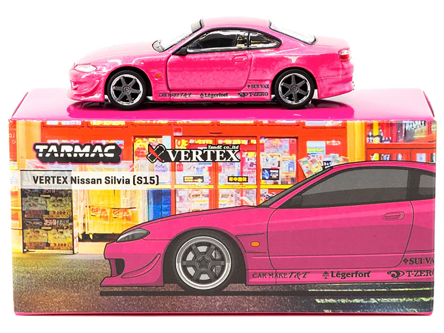 Nissan Silvia (S15) Vertex RHD (Right Hand Drive) Pink Metallic "Global64" Series 1/64 Diecast Model by Tarmac Works