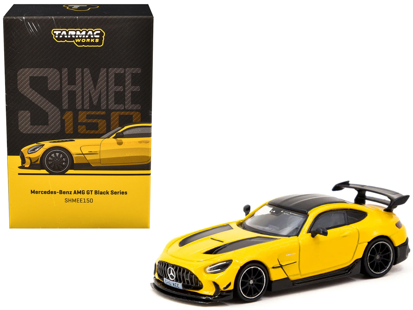 Mercedes-Benz AMG GT Black Series "SHMEE150" Yellow with Black Stripes and Top "Global64" Series 1/64 Diecast Model by Tarmac Works