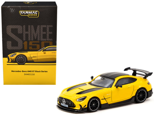Mercedes-Benz AMG GT Black Series "SHMEE150" Yellow with Black Stripes and Top "Global64" Series 1/64 Diecast Model by Tarmac Works
