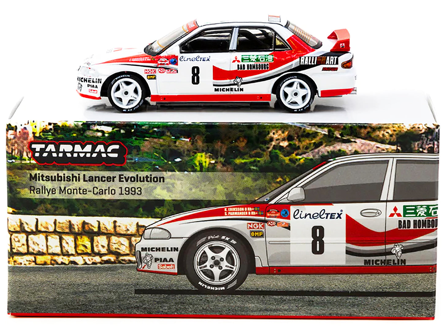 Mitsubishi Lancer Evolution RHD (Right Hand Drive) #8 Kenneth Eriksson - Staffan Parmander "Rallye Monte-Carlo" (1993) "Global64" Series 1/64 Diecast Model by Tarmac Works