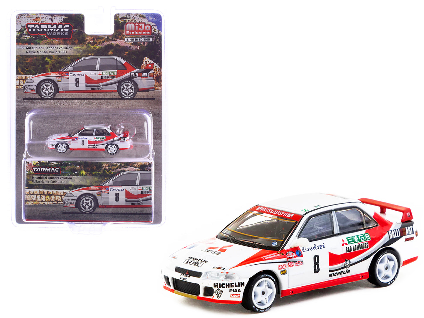Mitsubishi Lancer Evolution RHD (Right Hand Drive) #8 Kenneth Eriksson - Staffan Parmander "Rallye Monte-Carlo" (1993) "Global64" Series 1/64 Diecast Model by Tarmac Works