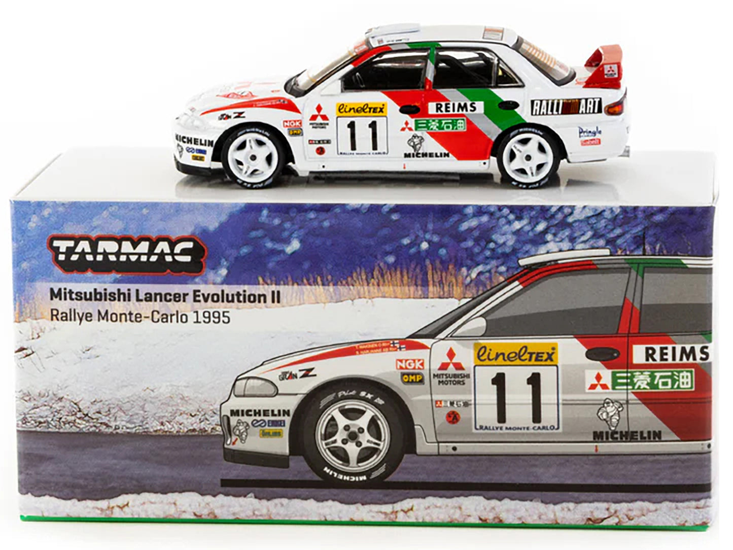 Mitsubishi Lancer Evolution II RHD (Right Hand Drive) #11 Tommi Makinen - Seppo Harjanne "Rallye Monte-Carlo" (1995) "Global64" Series  1/64 Diecast Model by Tarmac Works