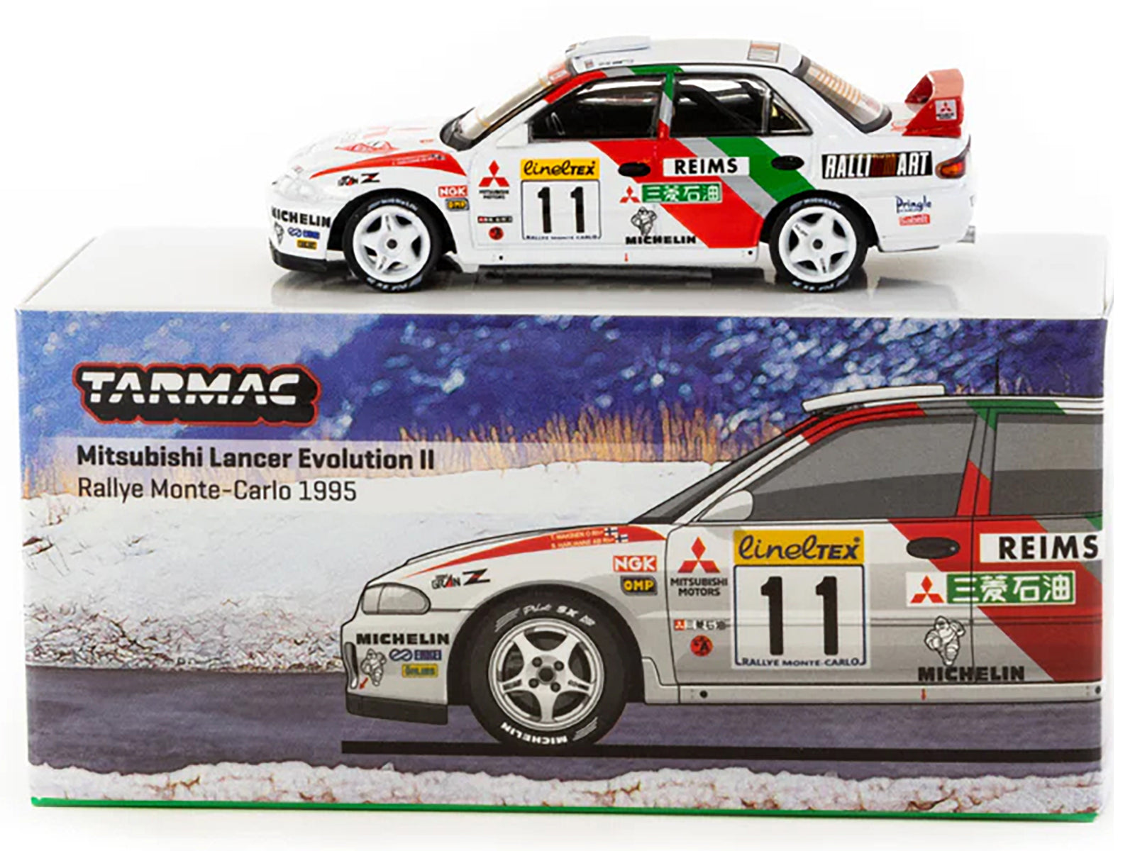 Mitsubishi Lancer Evolution II RHD (Right Hand Drive) #11 Tommi Makinen - Seppo Harjanne "Rallye Monte-Carlo" (1995) "Global64" Series  1/64 Diecast Model by Tarmac Works