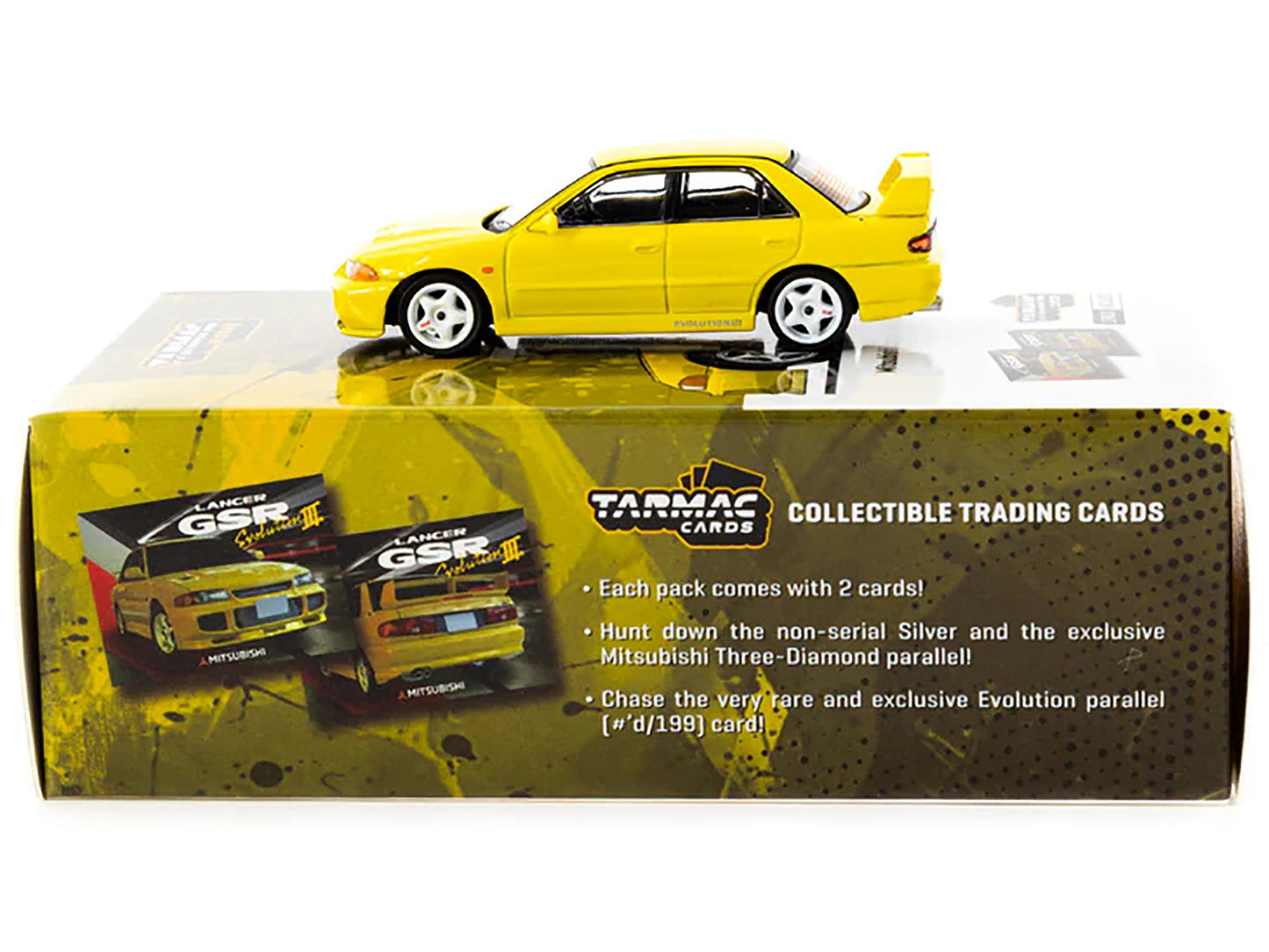 Mitsubishi Lancer GSR Evolution III RHD (Right Hand Drive) Yellow with Tarmac Cards "Global64" Series 1/64 Diecast Model by Tarmac Works