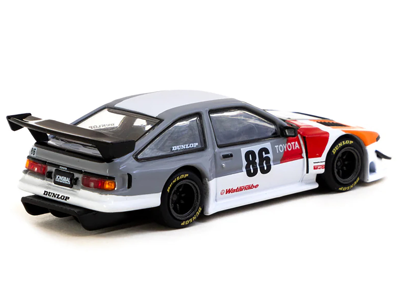 Toyota Sprinter Trueno AE86 Widebody RHD (Right Hand Drive) #86 "TRD-Jonsibal Designworks" White and Gray with Graphics "Global64" Series 1/64 Diecast Model by Tarmac Works