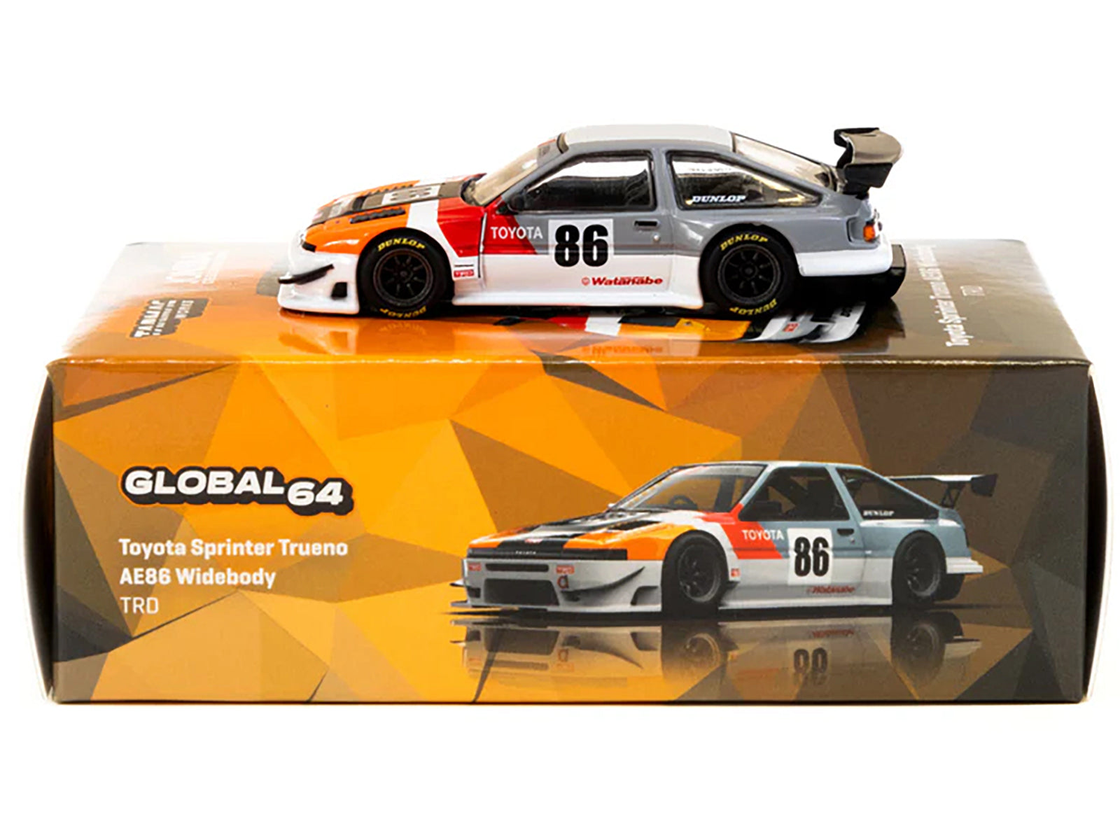 Toyota Sprinter Trueno AE86 Widebody RHD (Right Hand Drive) #86 "TRD-Jonsibal Designworks" White and Gray with Graphics "Global64" Series 1/64 Diecast Model by Tarmac Works