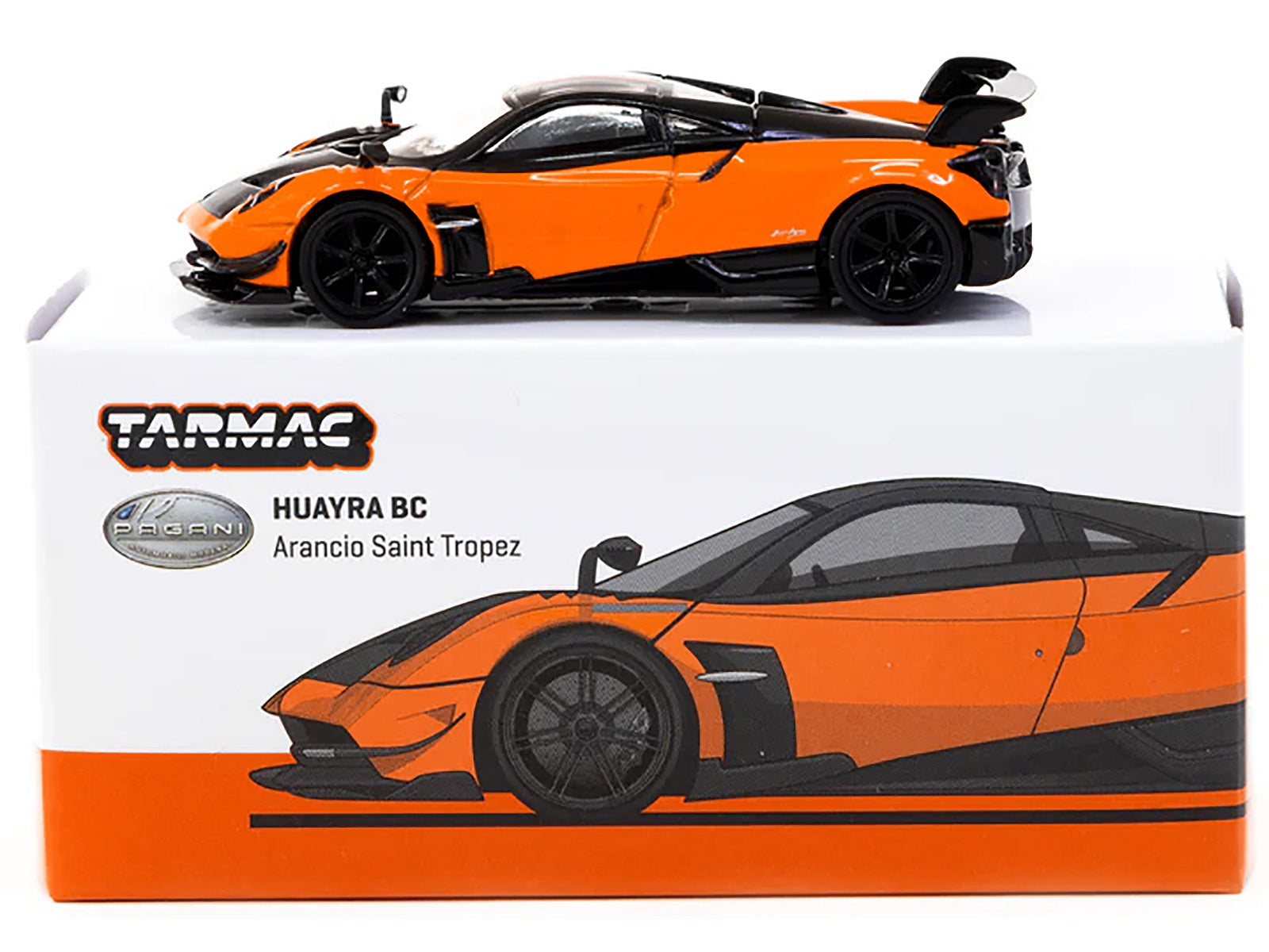 Pagani Huayra BC Arancio Saint Tropez Orange and Black "Global64" Series 1/64 Diecast Model by Tarmac Works
