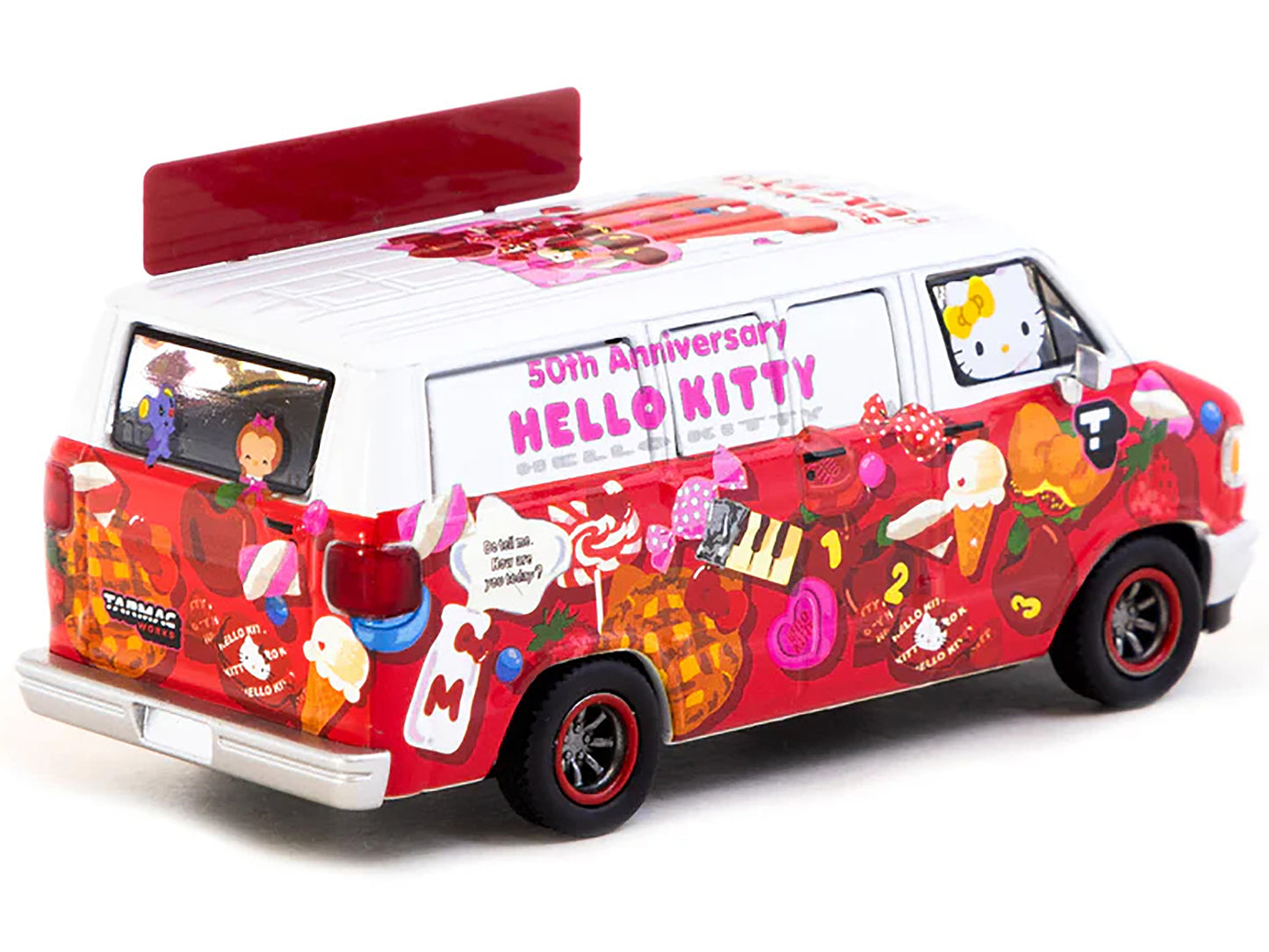 Dodge Van "Hello Kitty Food Truck" White and Red with Graphics "Global64" Series 1/64 Diecast Model by Tarmac Works