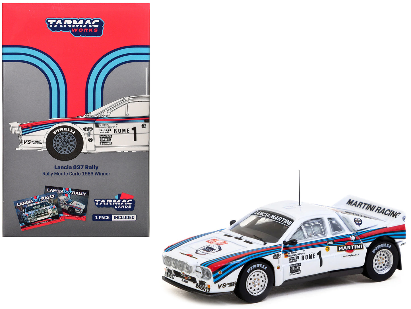 Lancia 037 Rally #1 Walter Rohrl - Christian Geistdorfer "Martini Racing" Winner "Rallye Monte-Carlo" (1983) "Hobby64+" Series 1/64 Diecast Model Car by Tarmac Works