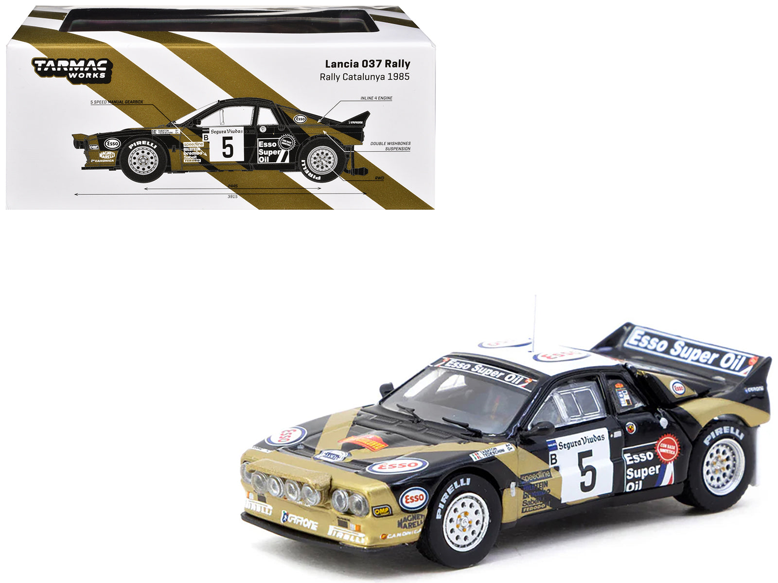 Lancia 037 Rally #5 Fabrizio Tabaton - Luciano Tedeschini Winner "Rally Catalunya" (1985) "Hobby64+" Series 1/64 Diecast Model Car by Tarmac Works