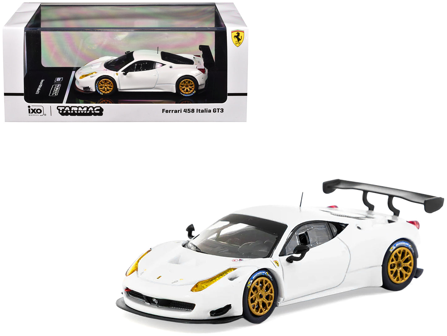 Ferrari 458 Italia GT3 White with Gold Wheels "Road64" Series 1/64 Diecast Model Car by Tarmac Works