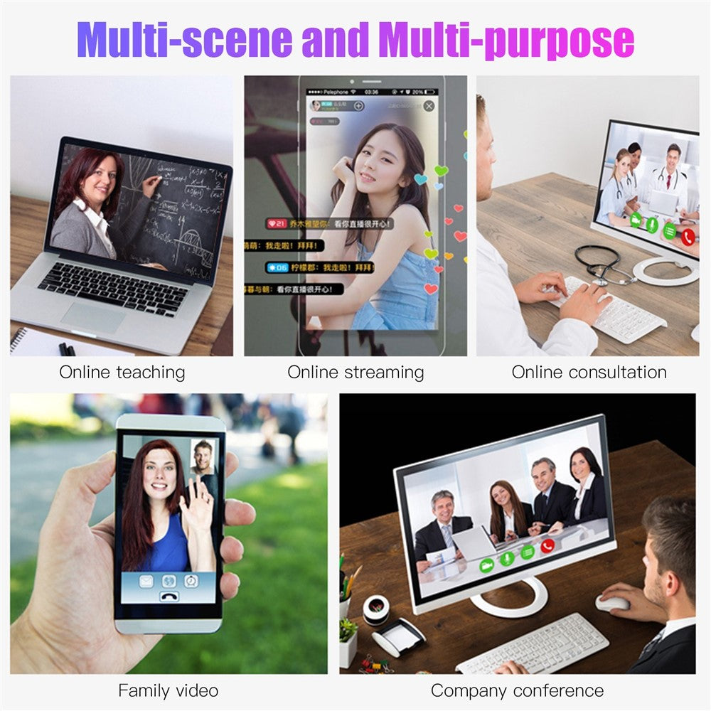 HD 120-degree Wide Angle USB Computer Webcam with Microphone with Fill-in Light Free Drive for Recording Calling Conferencing Gaming