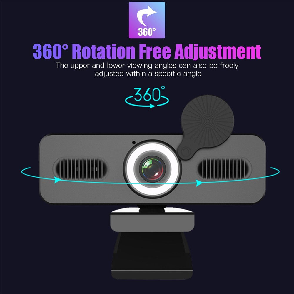HD 120-degree Wide Angle USB Computer Webcam with Microphone with Fill-in Light Free Drive for Recording Calling Conferencing Gaming