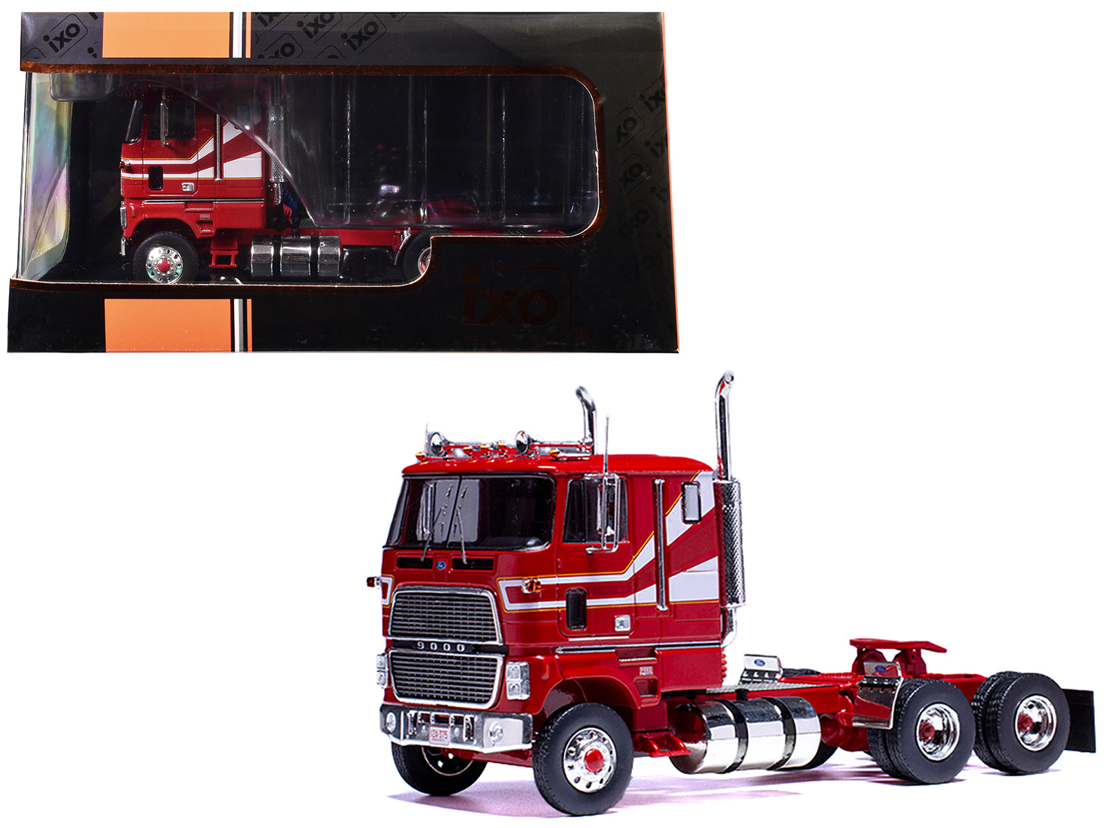 1976 Ford CL 9000 Truck Tractor Red with White Stripes 1/43 Diecast Model by IXO Models