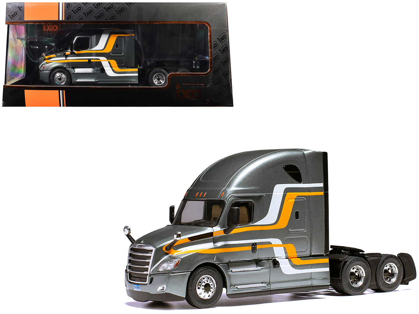 2018 Freightliner Cascadia Truck Tractor Gray Metallic with Stripes 1/43 Diecast Model by IXO Models