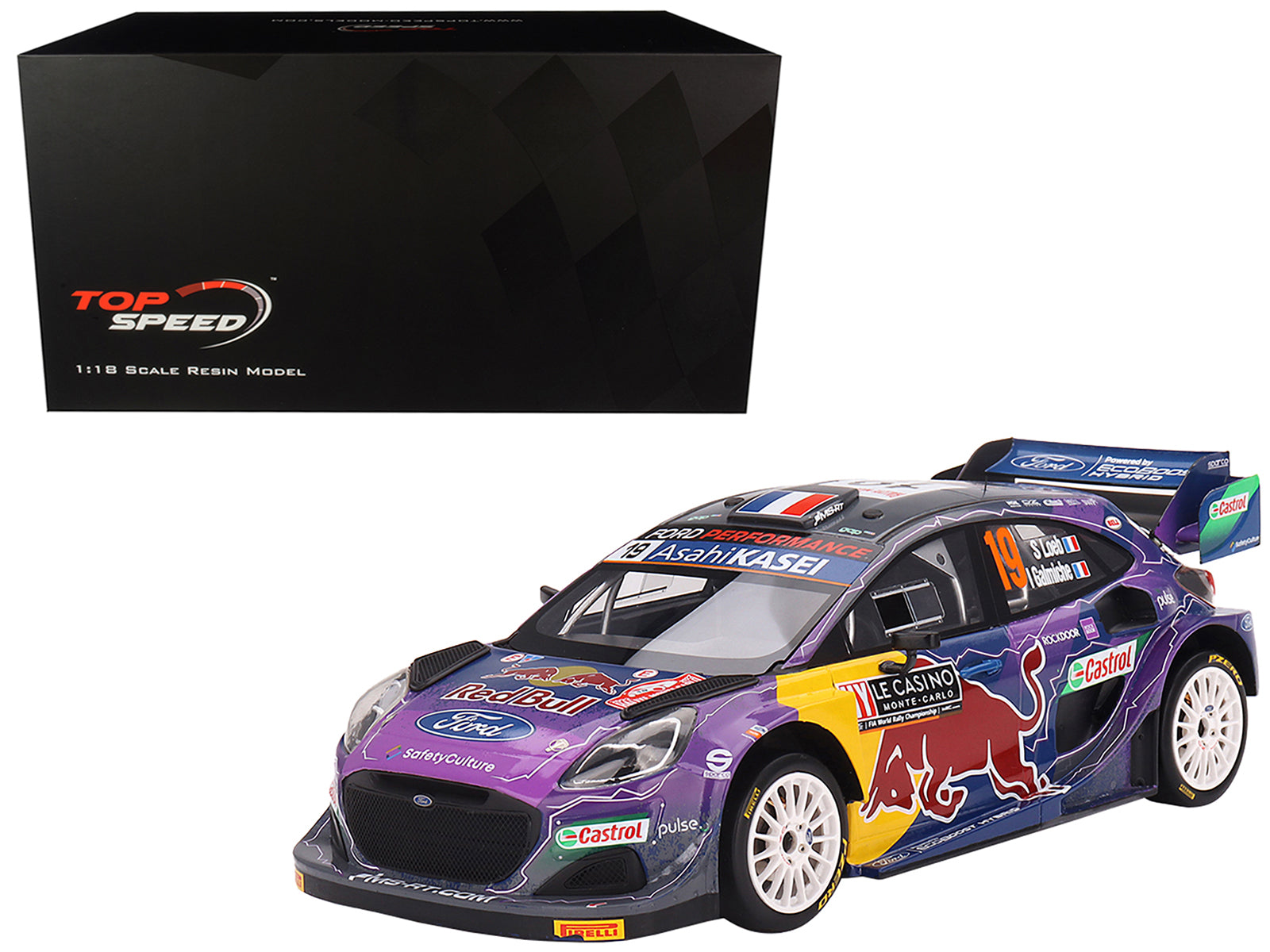 Ford Puma Rally1 #19 Sebastien Loeb - Isabelle Galmiche "M-Sport Ford WRT" Winner "Monte Carlo Rally" (2022) 1/18 Model Car by Top Speed 